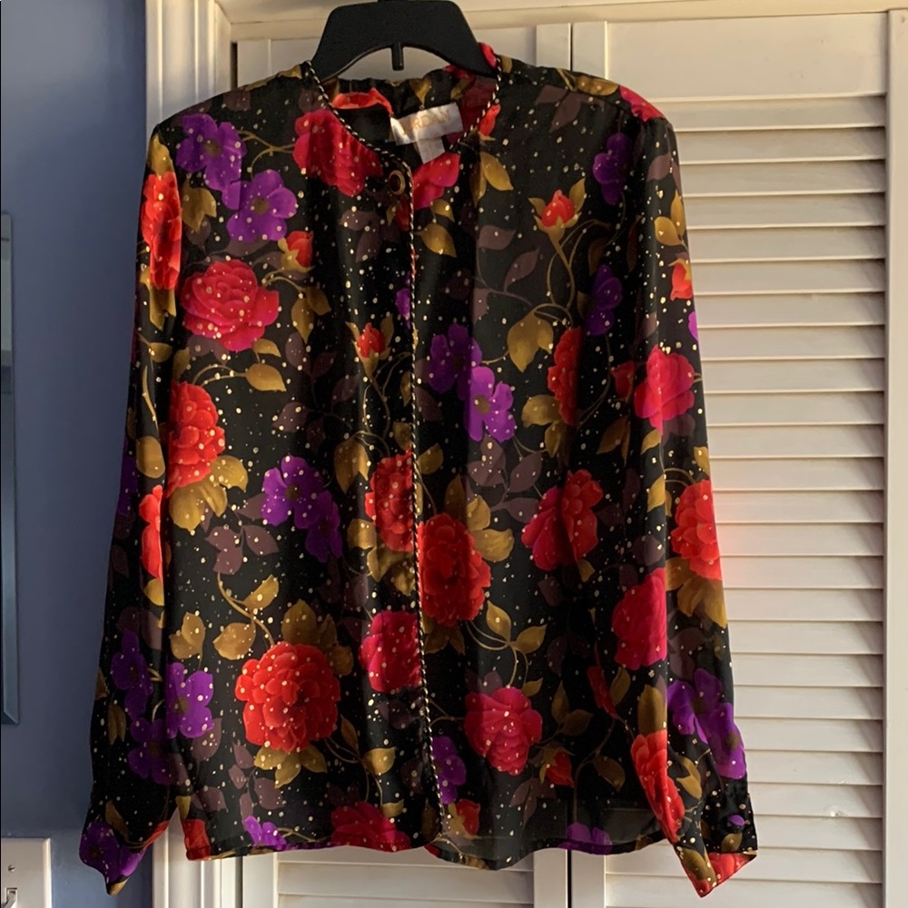 Floral Women's Top - Black, Red, Purple